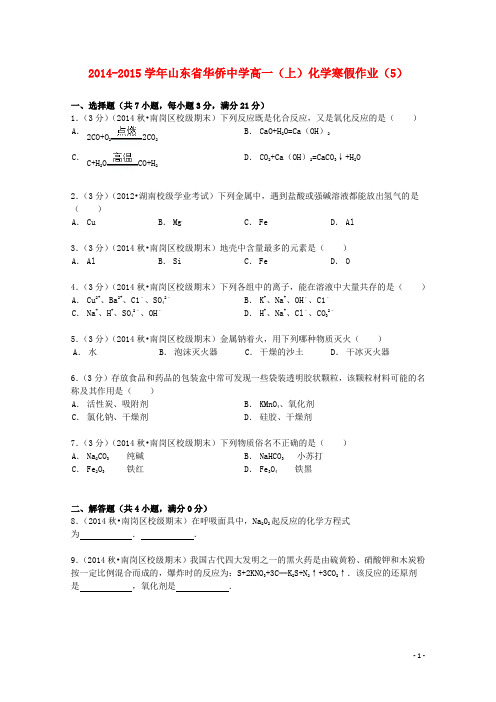 山东省华侨中学高一化学上学期寒假作业(5)(含解析)