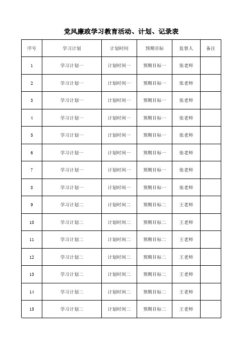 党风廉政学习教育活动、计划、记录表