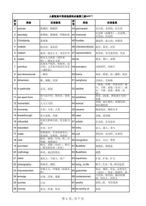 人教版高中英语选择性必修第三册单词表