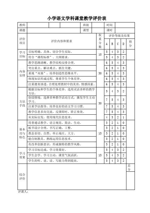 语文课堂教学评价表