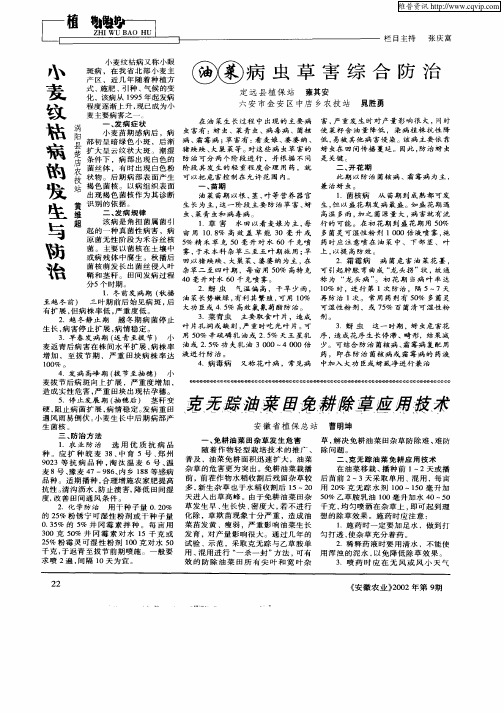 克无踪油菜田免耕除草应用技术