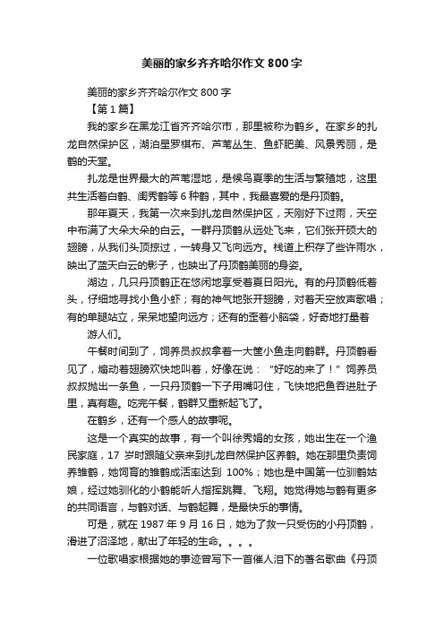 美丽的家乡齐齐哈尔作文800字