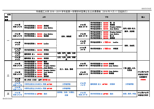 华南理工大学2018~2019学年度第一学期学术型博士生公共课课表.doc