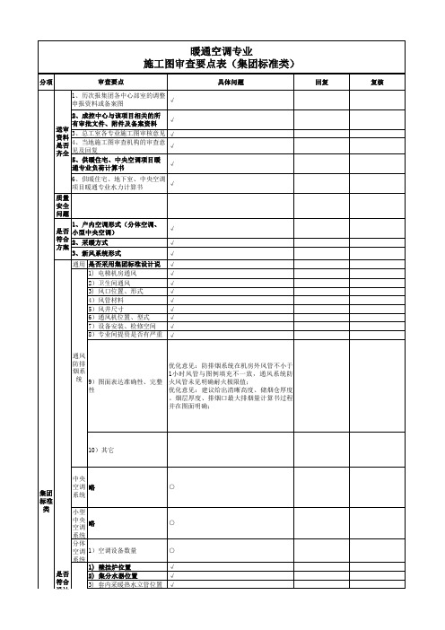 暖通专业---施工图审核要点表-1