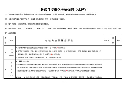 教师月度量化考核细则