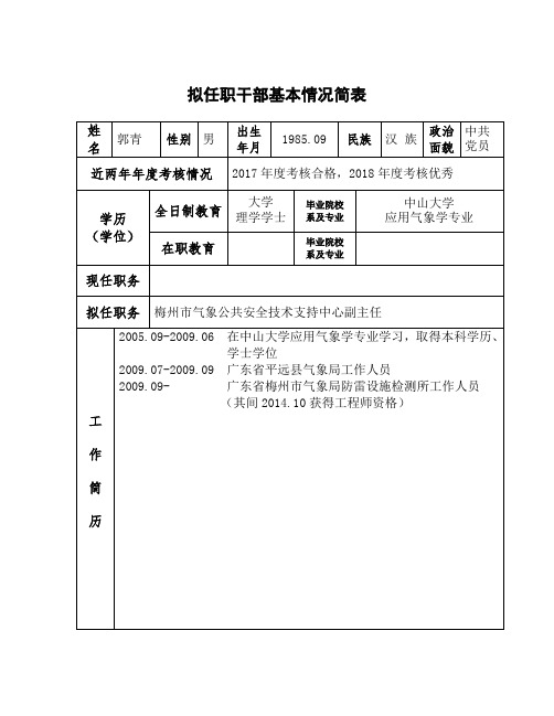 拟任职干部基本情况简表