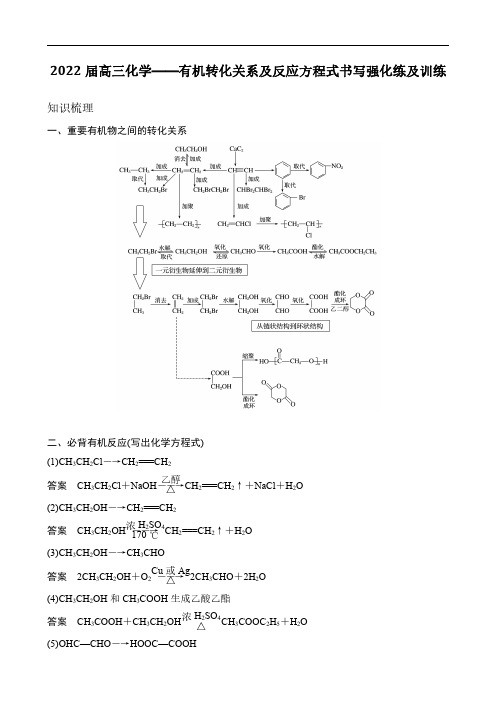 2022年高考化学有机转化关系及反应方程式书写 