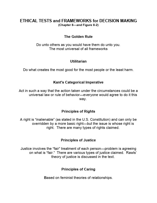 Ethical Test & Ethical Frameworks