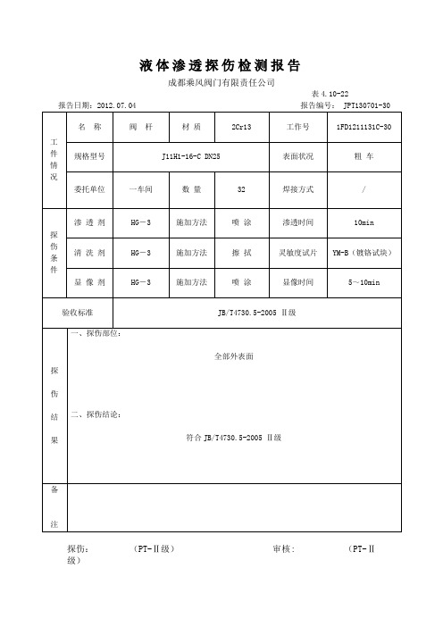 液体渗透探伤检测报告