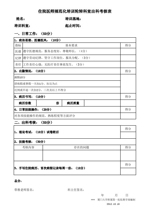 规培学员出科考核表