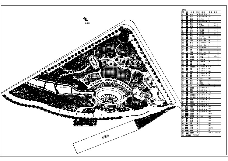 某游园景观设计cad图纸方案（含苗木表）