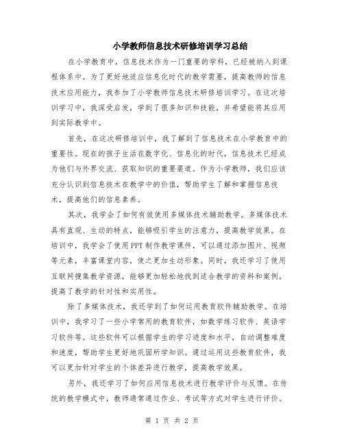 小学教师信息技术研修培训学习总结