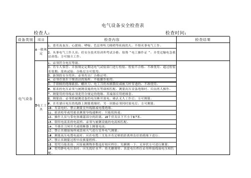 电气设备专业安全检查表