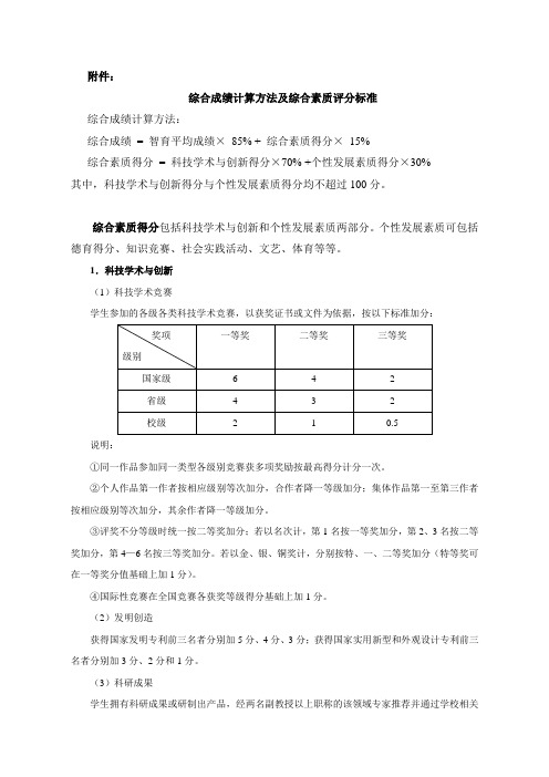 综合成绩计算方法及综合素质评分标准