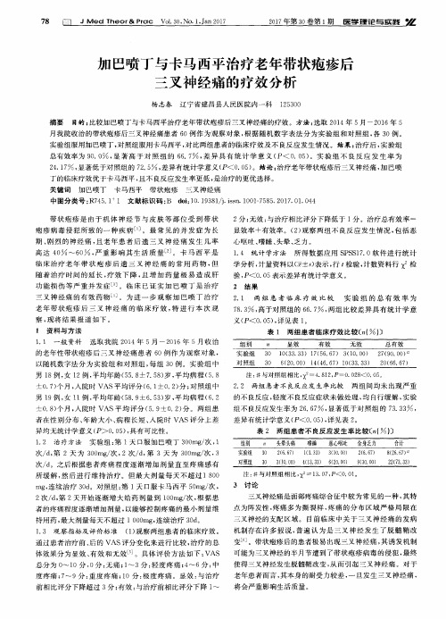 加巴喷丁与卡马西平治疗老年带状疱疹后三叉神经痛的疗效分析