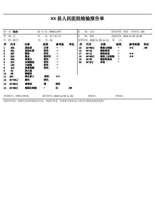 医院检验报告单模板(尿检)