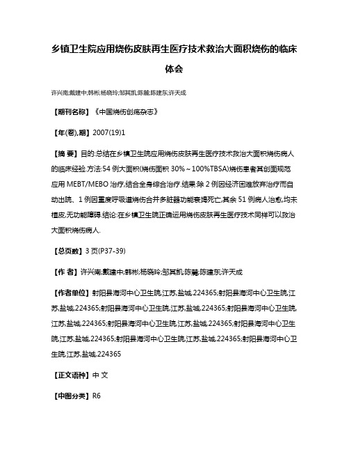 乡镇卫生院应用烧伤皮肤再生医疗技术救治大面积烧伤的临床体会