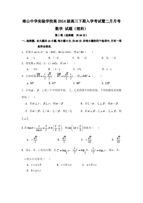 四川省绵阳市南山中学实验学校2017届高三下学期入学考试数学理试题 含答案 精品