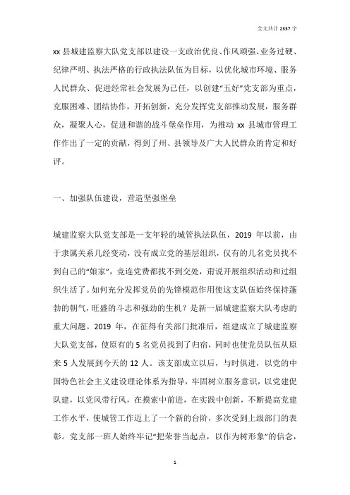县城建监察大队党支部典型事迹