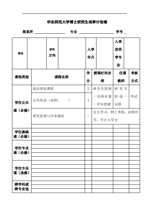 华东师范大学博士研究生培养计划表