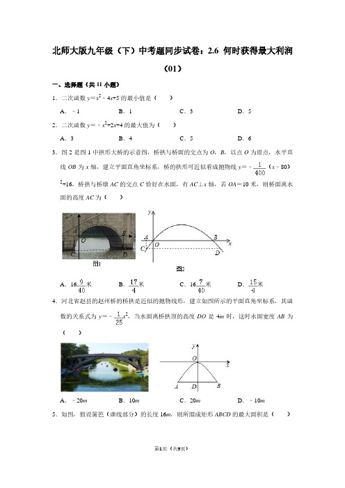 北师大版九年级(下) 中考题同步试卷：2.6 何时获得最大利润(01)