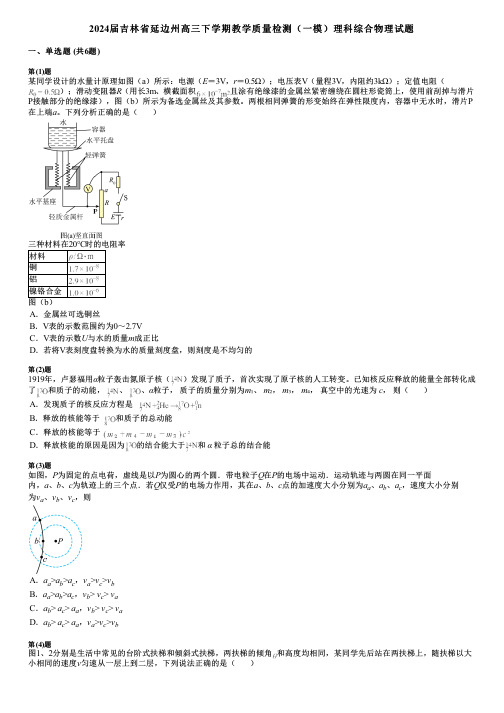 2024届吉林省延边州高三下学期教学质量检测(一模)理科综合物理试题 (2)