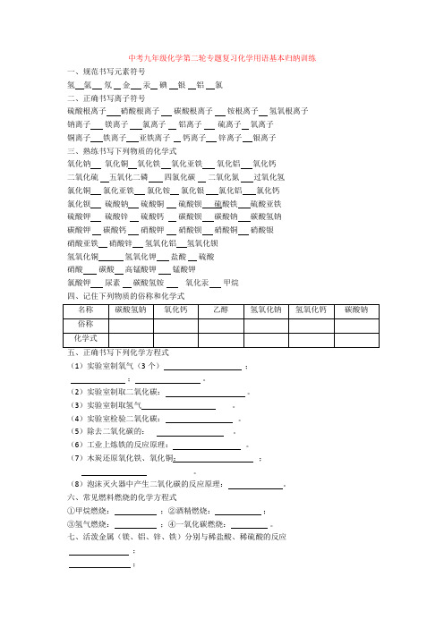 中考九年级化学第二轮专题复习化学用语基本归纳训练