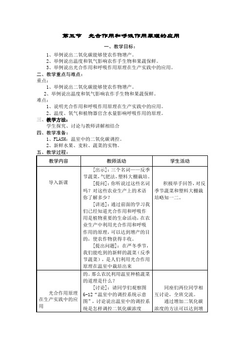第3单元第6章第5节光合作用和呼吸作用原理的应用-教案2-生物七年级上册