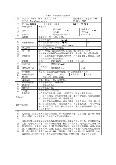 双环戊二烯理化特性及危险特性(新)