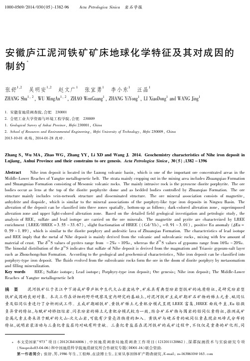 安徽庐江泥河铁矿矿床地球化学特征及其对成因的制约