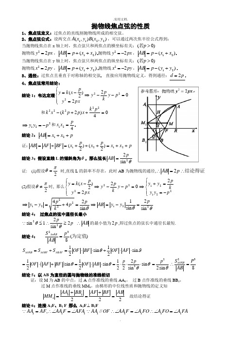 抛物线焦点弦的性质