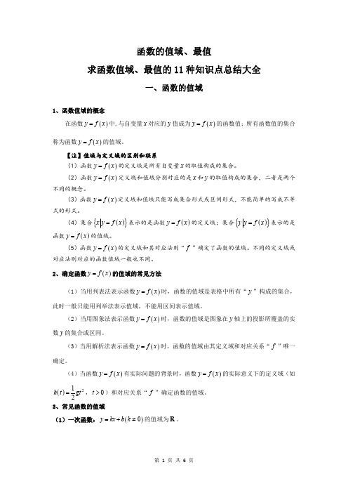 函数值域、最值的知识与求函数值域、最值的11种方法总结