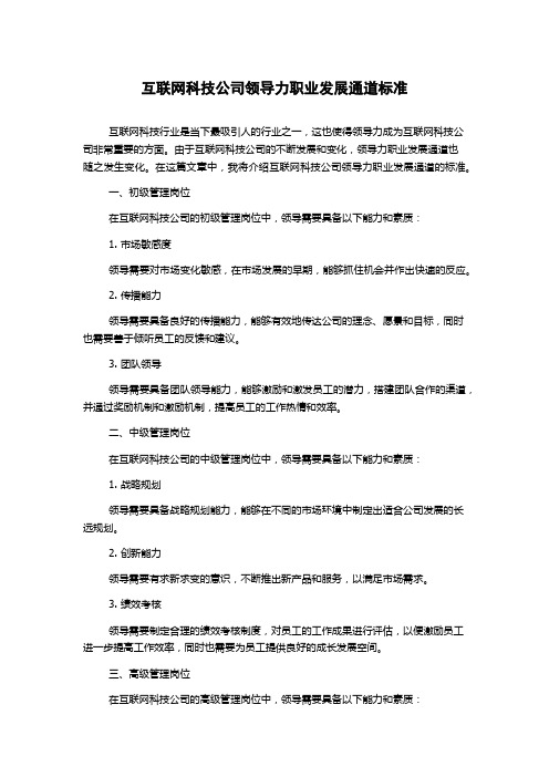 互联网科技公司领导力职业发展通道标准