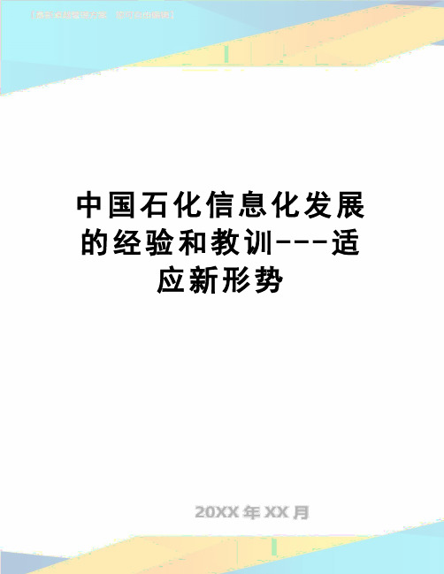 【精品】中国石化信息化发展的经验和教训---适应新形势