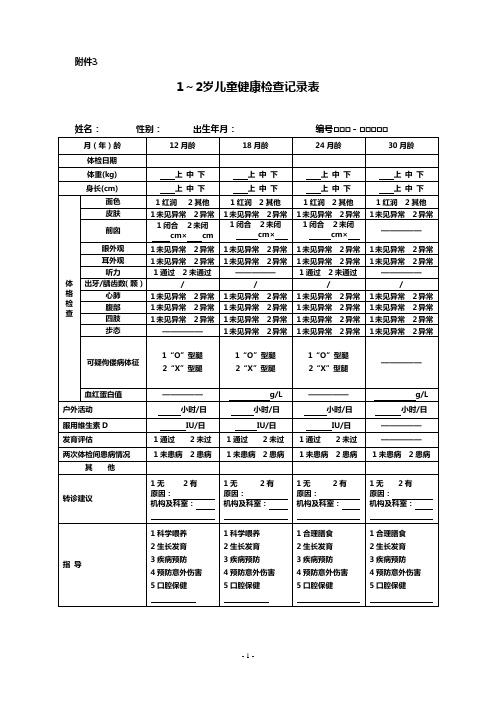 1-2岁儿童健康检查记录表