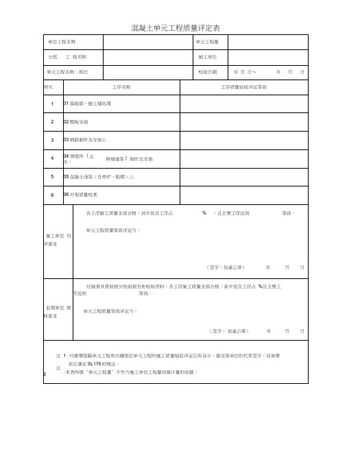 混凝土单元工程质量评定表普通