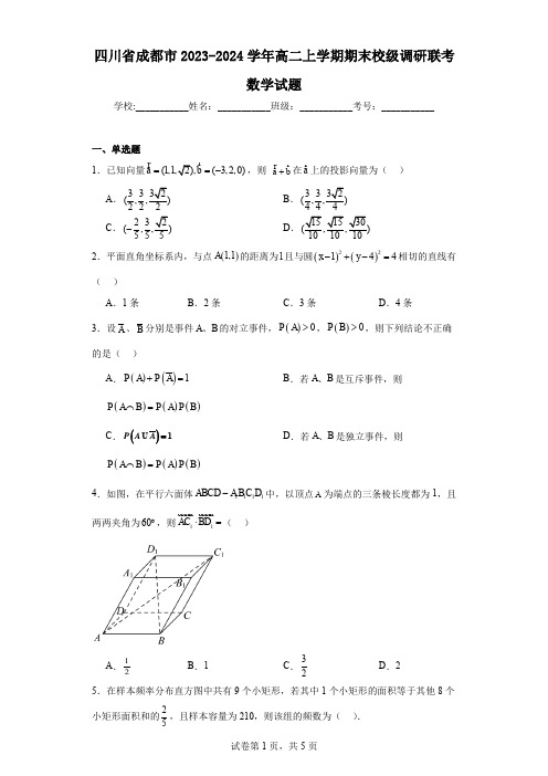 四川省成都市2023-2024学年高二上学期期末校级调研联考数学试题