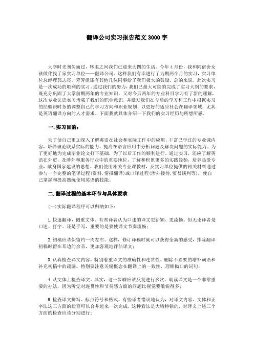 翻译公司实习报告范文3000字