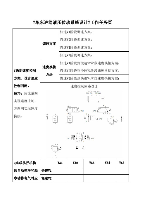 机械制造与自动化《车床进给液压传动控制回路设计任务页》