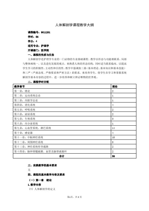 人体解剖学教学大纲