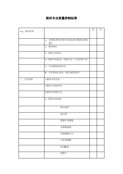 眼科专业质控标准MicrosoftWord文档