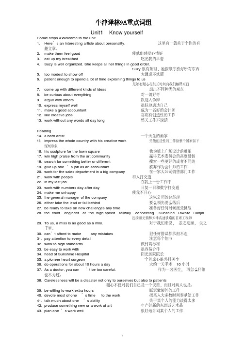 牛津译林9A重点词组