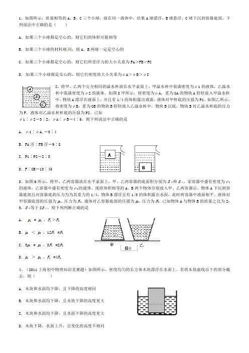 初二物理八年级下压强与浮力单元测试题含答案