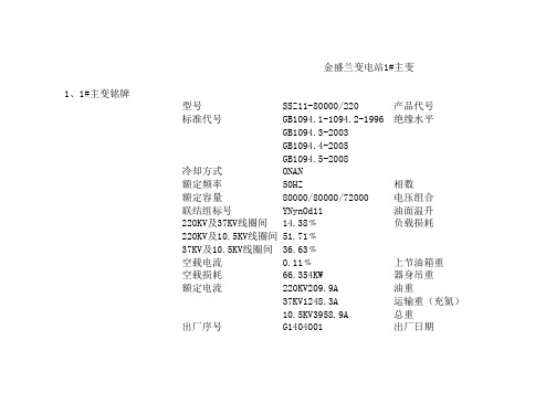 主变设备台账