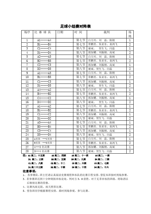 足球小组赛对阵表