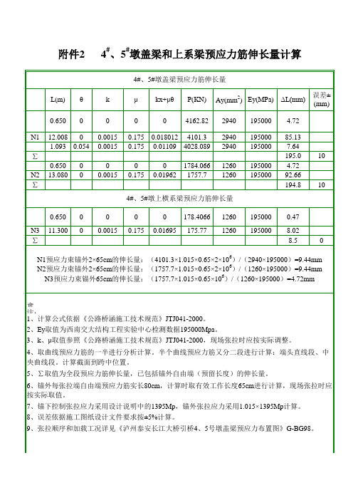 预应力伸长量计算表