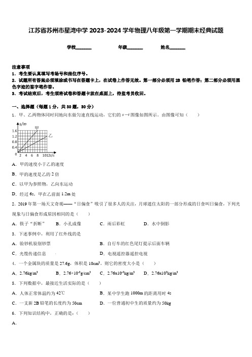 江苏省苏州市星湾中学2023-2024学年物理八年级第一学期期末经典试题含答案