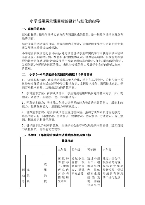 小学综合实践 --成果展示课目标的设计与三维目标细化的指导