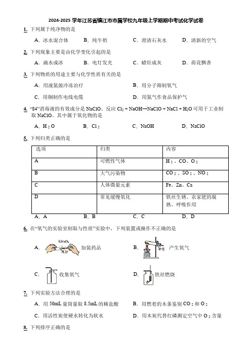 2024-2025学年江苏省镇江市市属学校九年级上学期期中考试化学试卷