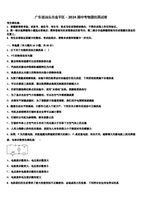 广东省汕头市金平区～2024届中考物理仿真试卷含解析